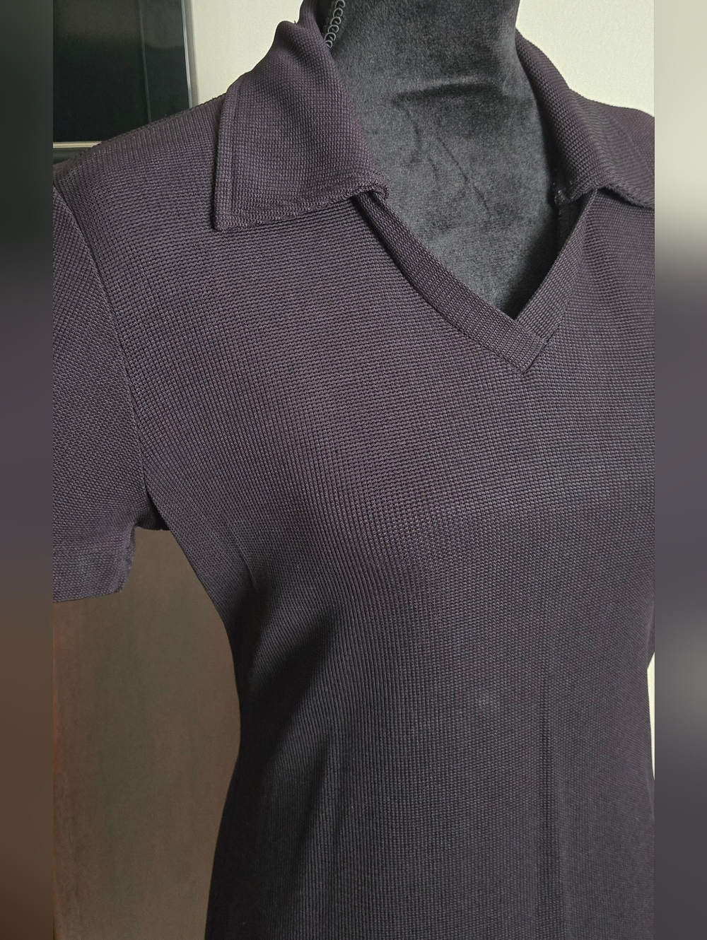 Vintage Ronni Nicole Black Polo Collar Dress V Neck Short Sleeve Size 8 - Picture 2 of 8